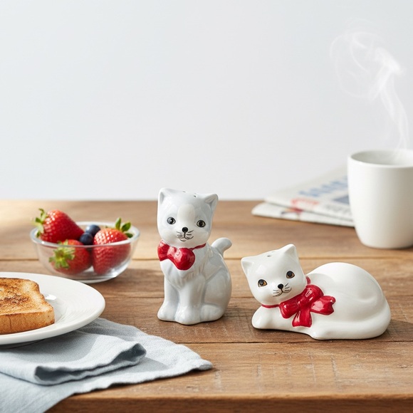 Other - Vintage Mid-Century Ceramic Kitten/Cat Salt & Pepper Shakers, Red Bow Detail